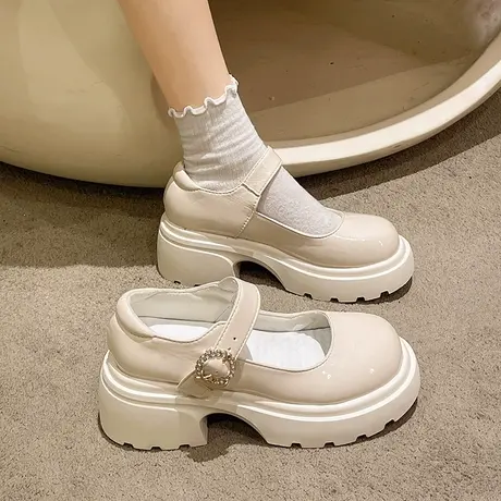 法式玛丽珍鞋女鞋粗跟单鞋女春2024新款配裙子小皮鞋增高厚底鞋子图片