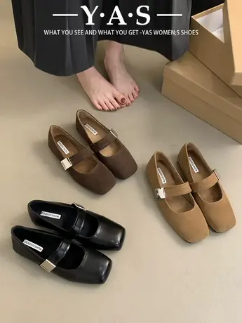 法式复古方头玛丽珍鞋女2024春季新款平底一字带浅口单鞋通勤瓢鞋商品大图