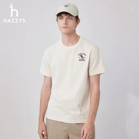 【商场同款】Hazzys哈吉斯2024春夏新款短袖T恤衫时尚圆领简约男T图片