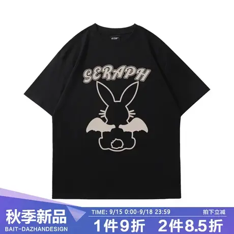 欧美嘻哈兔子短袖t恤男街头潮牌慵懒风百搭重磅纯棉情侣款半袖夏商品大图
