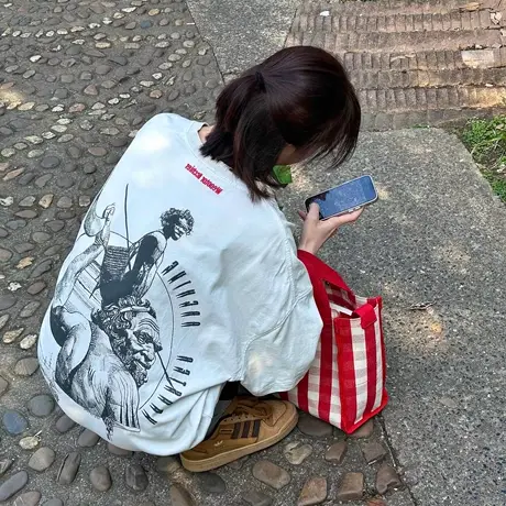 纯棉磨毛加厚设计感美式复古短袖t恤女夏季新款小众宽松半袖上衣商品大图