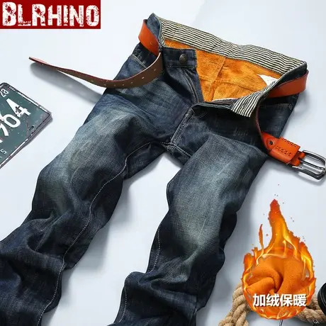 秋冬新款男士加绒牛仔裤男加厚韩版修身款直筒青少年潮流保暖长裤商品大图