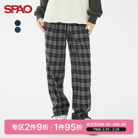 SPAO女士休闲裤春季新款格纹束脚休闲宽松长裤SPTCC49S21图片