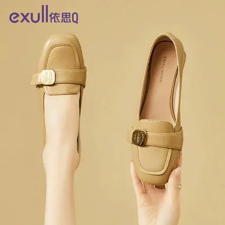 依思q单鞋女2024新款春季浅口粗跟复古法式温柔晚晚风通勤工作鞋商品大图