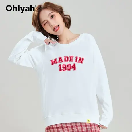 Ohlyah品牌 港风ins潮牌女士卫衣宽松白色长袖学生字母印花情侣装商品大图