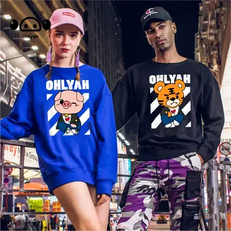 美式街头嘻哈卫衣女秋季国潮牌学生港风宽松ins潮牌情侣套头上衣商品大图