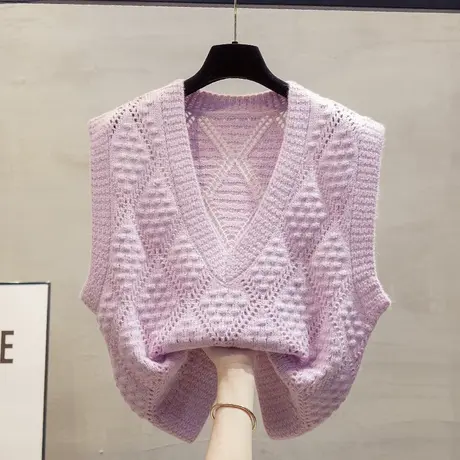 v领镂空针织马甲背心女2023秋装新款宽松外穿马夹叠穿毛衣坎肩潮商品大图