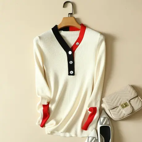2023秋季新款百搭修身v领长袖打底针织衫洋气爆款低领内搭毛衣女图片