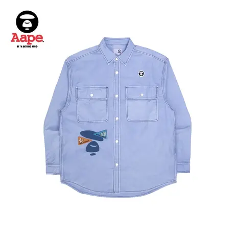 Aape旗舰店男装春夏猿颜刺绣小花简约纯色宽松长袖衬衫8440XXK商品大图
