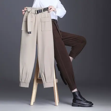 2023秋冬新款韩版休闲老爹裤女高腰chic束脚哈伦裤九分直筒工装裤商品大图