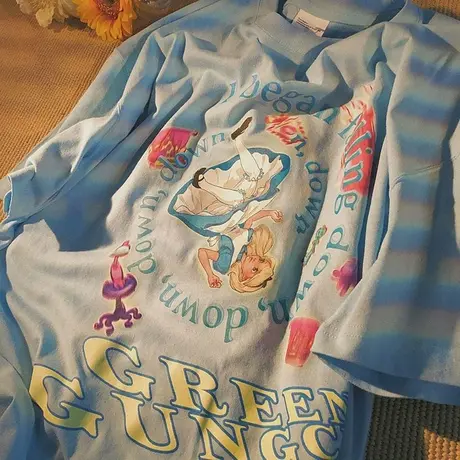 欧美复古短袖t恤女夏季薄款宽松韩版ins半袖设计感小众纯棉上衣服商品大图