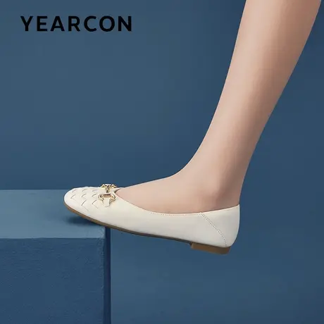 意尔康2023夏新款马蹄扣孕妇鞋软底平底单鞋女仙女百搭真皮豆豆鞋商品大图