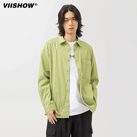 VIISHOW春秋条纹长袖衬衫外套日系街头中性bf风情侣基础款宽松商品大图