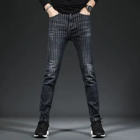 香港高端潮牌秋季牛仔裤男修身小脚条纹弹力百搭男士牛仔裤秋冬款商品大图