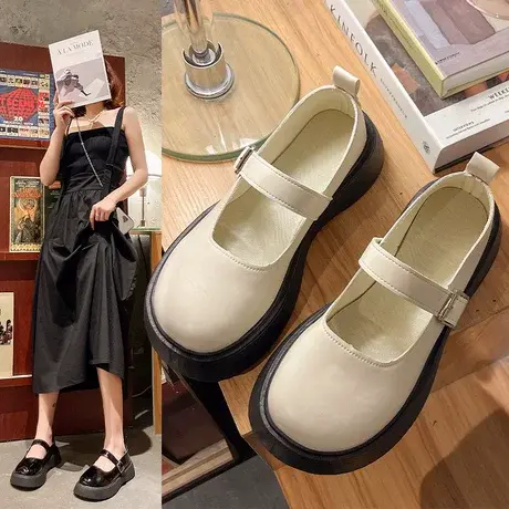 方头粗跟2023年新款春季小皮鞋女百搭复古英伦风日系玛丽珍配裙子商品大图