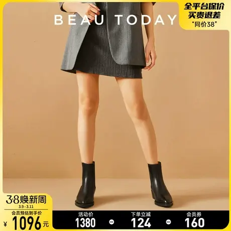 BeauToday厚底切尔西短靴女真皮烟筒靴BT新款秋冬英伦风皮靴女鞋图片