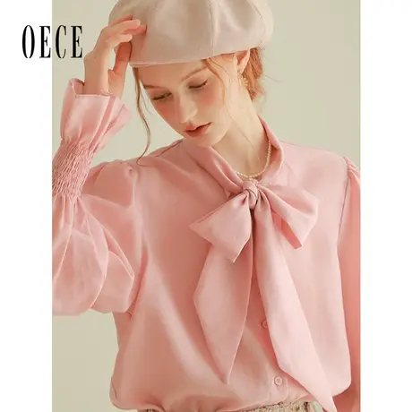 Oece法式浪漫系带衬衫女2023秋季新款女装复古设计感上衣衬衣图片