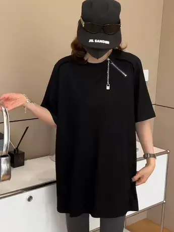 2023夏季新款时尚洋气遮肉宽松T恤女韩版宽松腰显瘦圆领短袖上衣图片