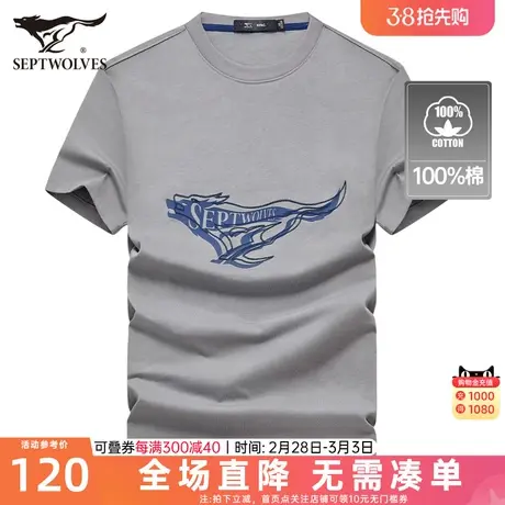 [100%棉]七匹狼男士短袖T恤2023夏季新款圆领宽松体恤休闲男装潮商品大图