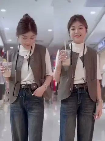 PU皮马甲女小香风马甲高级感哑光复古女坎肩圆领百搭简约时尚外套商品大图