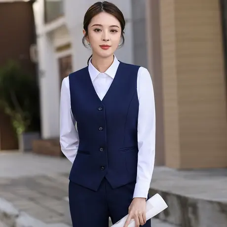 藏青职业马甲套装女2023新款黑色气质白领酒店教师制服马夹工装图片