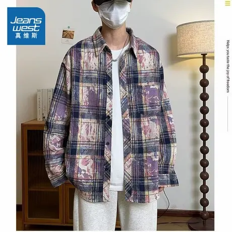KF真维斯男装长袖衬衫2025春季新款男士时尚条纹休闲开衫上衣潮商品大图