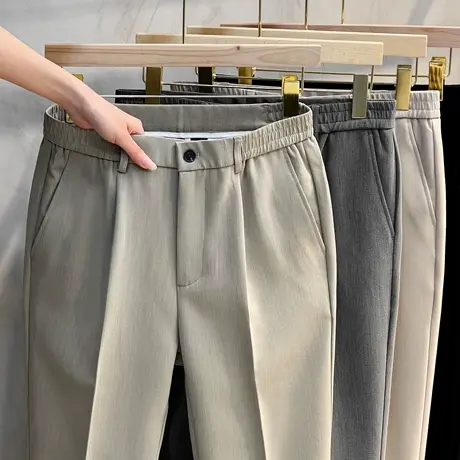 毛呢西裤男士商务休闲裤直筒修身九分西装裤子男秋冬加厚2023新款商品大图