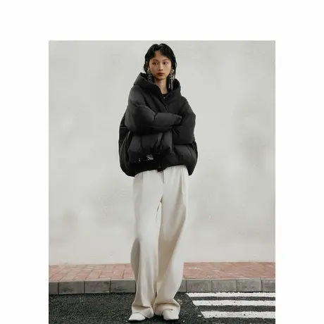 子苞米冬季新款廓形短款连帽休闲百搭女式羽绒服图片