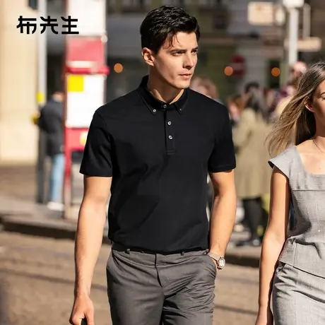 MrBu布先生时尚钉扣翻领商务男款t恤2025春夏简约纯色短袖AT16071商品大图
