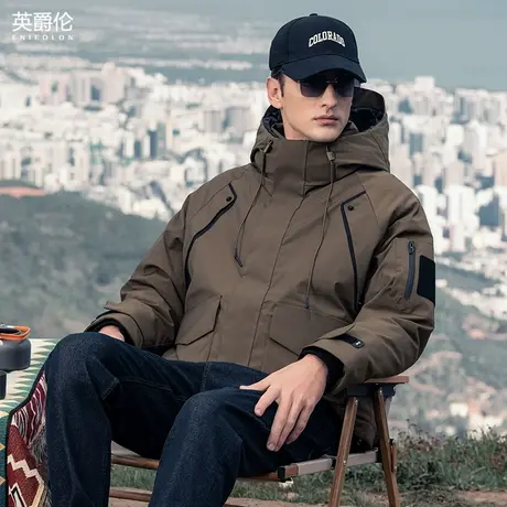 2024新款90绒子白鹅绒锁温科技羽绒服 男士冬季保暖工装连帽外套商品大图