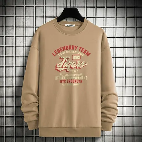 男士卫衣2023秋季新款加绒加厚无帽上衣印花潮流宽松圆领长袖t恤商品大图