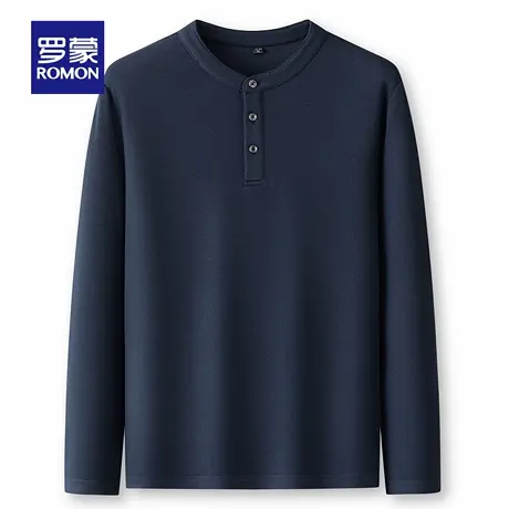 罗蒙男士亨利领套头长袖T恤衫2025秋季新款休闲纯色百搭打底衫男商品大图