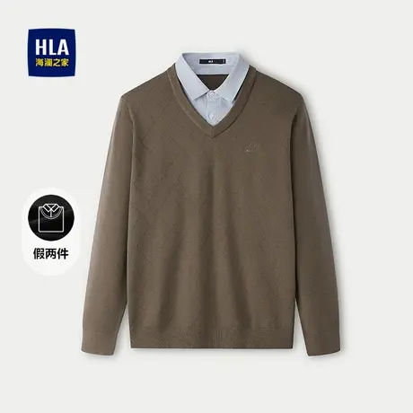 HLA/海澜之家休闲双领针织衫2025秋季新款修身套头假两件上衣男商品大图