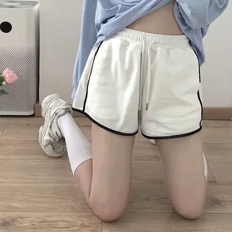 撞色运动休闲裤女2023新款夏季宽松高腰显瘦百搭居家外穿阔腿短裤商品大图