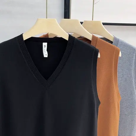 男士秋冬仿羊绒衫背心商务休闲休闲纯色V领针织马甲无袖坎肩毛衣商品大图