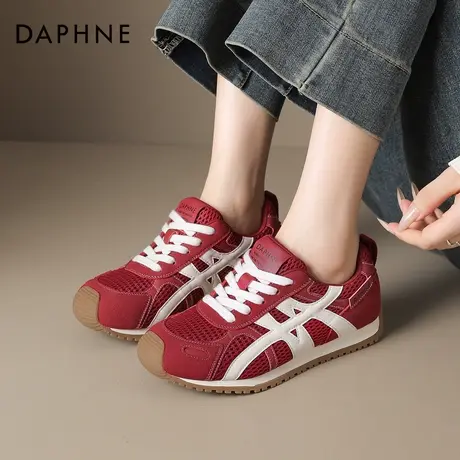 达芙妮红色网面德训女鞋子2025新款女款休闲百搭运动阿甘软底板鞋商品大图