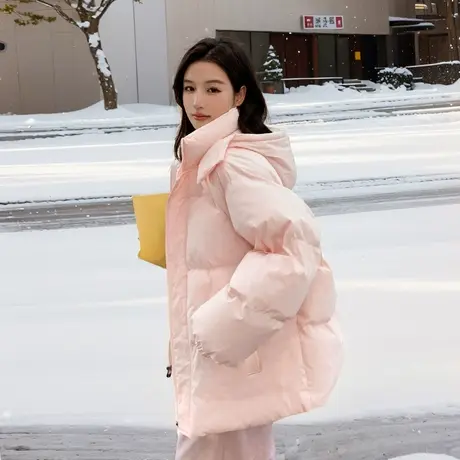 KV真维斯冬季棉服女款2025新款加厚保暖高级感学院风连帽上衣外套图片