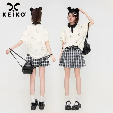 KEIKO 奶油小生 时髦小熊polo领短袖t恤夏季减龄学院休闲上衣小衫图片