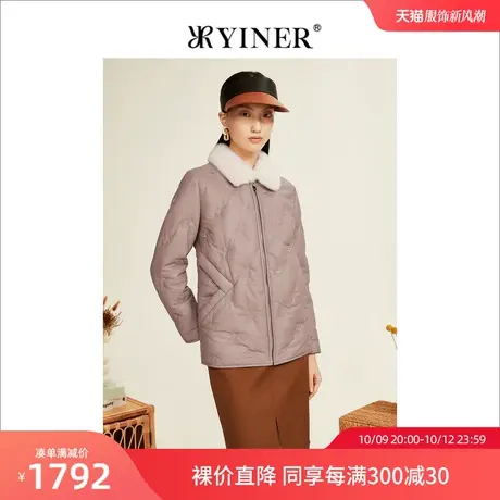 YINER音儿女装2022冬新款水貂毛领真皮羽绒服商品大图