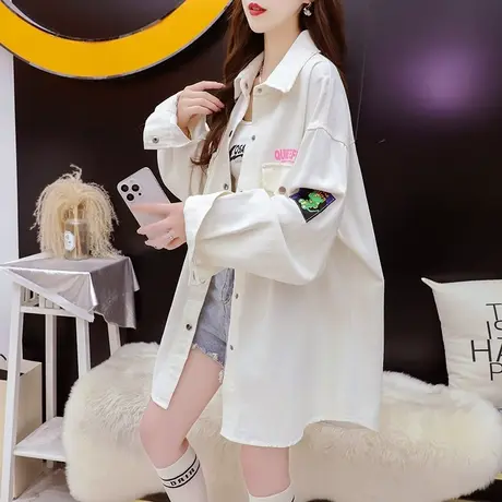 慵懒风牛仔衬衫外套女2023新款秋冬季宽松设计感显瘦洋气百搭上衣商品大图