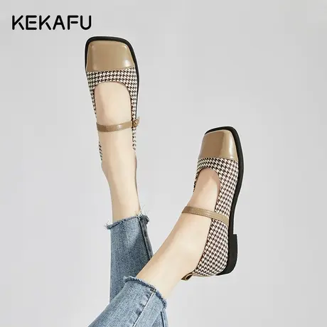 珂卡芙方头平底单鞋女低跟2023年秋季新款浅口平跟复古玛丽珍鞋女商品大图