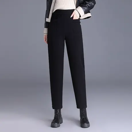 黑色厚毛呢哈伦裤女秋冬2023新款高腰宽松通勤小个子萝卜裤休闲裤商品大图