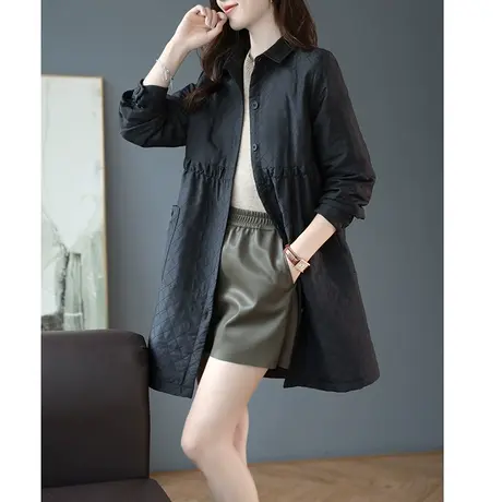 宝诗黎翻领中长抽绳收腰外套2023春秋季新款韩版休闲上衣时尚女装商品大图