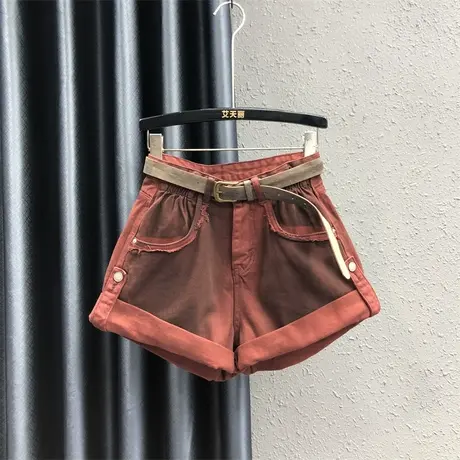 欧货扎染小众a字阔腿裤女23秋冬新款个性卷边设计感宽松牛仔短裤商品大图