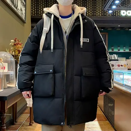 假两件棉服外套男冬季新款加厚保暖连帽棉袄青少年潮牌中长款棉衣商品大图