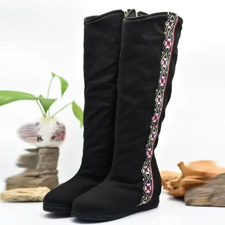 民族风高筒棉靴千层底内增高侧拉链布靴加厚靴冬季素雅 惠风商品大图