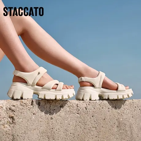 思加图新款膨膨雪芙休闲厚底凉鞋机甲运动凉鞋女EBK44BL3商品大图