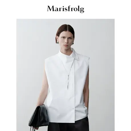 【精工衬衫】玛丝菲尔冬季设计感衬衫领廓形无袖衬衣女图片