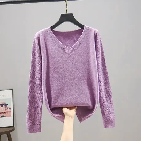 5335毛衣内搭时尚女设计感女小众纯色V领镂空长袖针织衫打底上衣商品大图