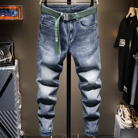 夏季薄款灰色潮牌牛仔裤男韩版潮流宽松直筒男士休闲长裤子男百搭商品大图